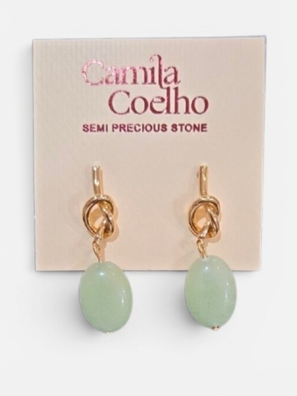 👉✨️Camila Coelho Gold and Mint Green Drop Semi Precious Stone  Earrings